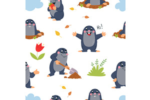 Cute moles seamless pattern. Funny, an Animal Illustration by LadadikArt