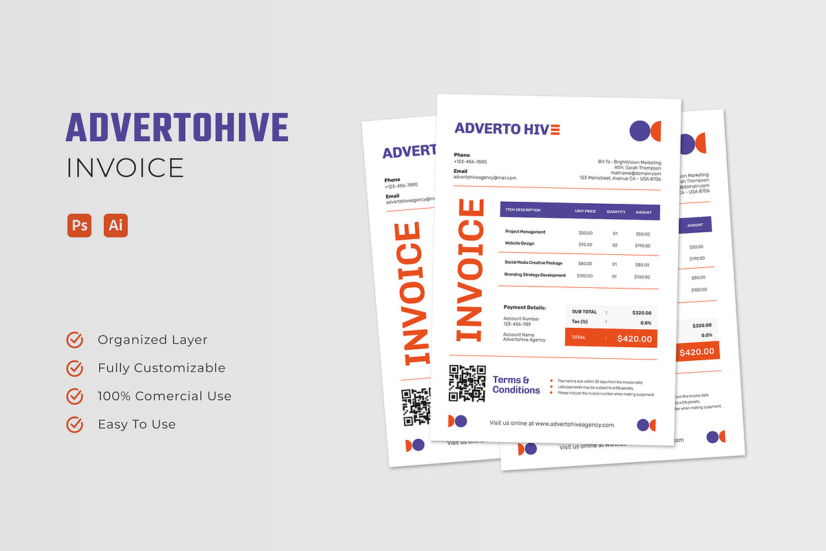 Advertohive Agency - Invoice, a Print Template by Esensifiksi.studio (Photo 1 of 3)
