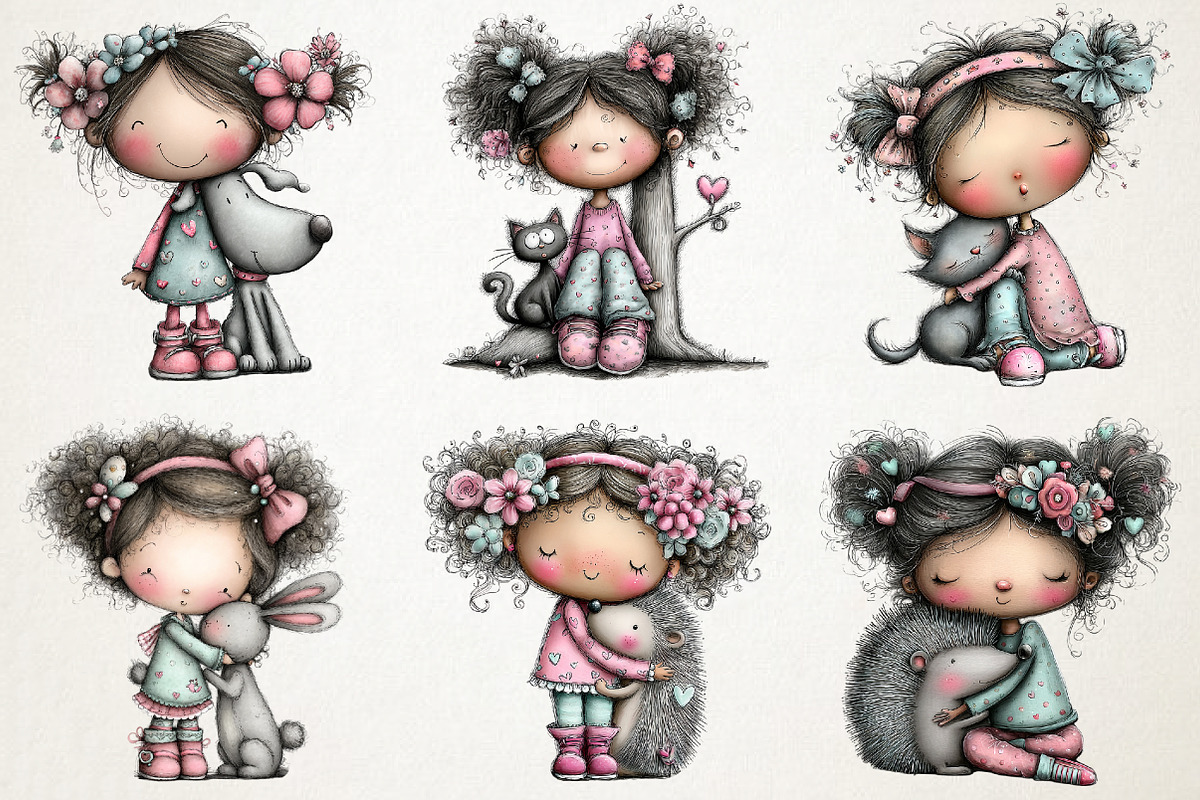 Cute Whimsical People and Pets Bundl, an Illustration by RobertsArt (Photo 7 of 7)