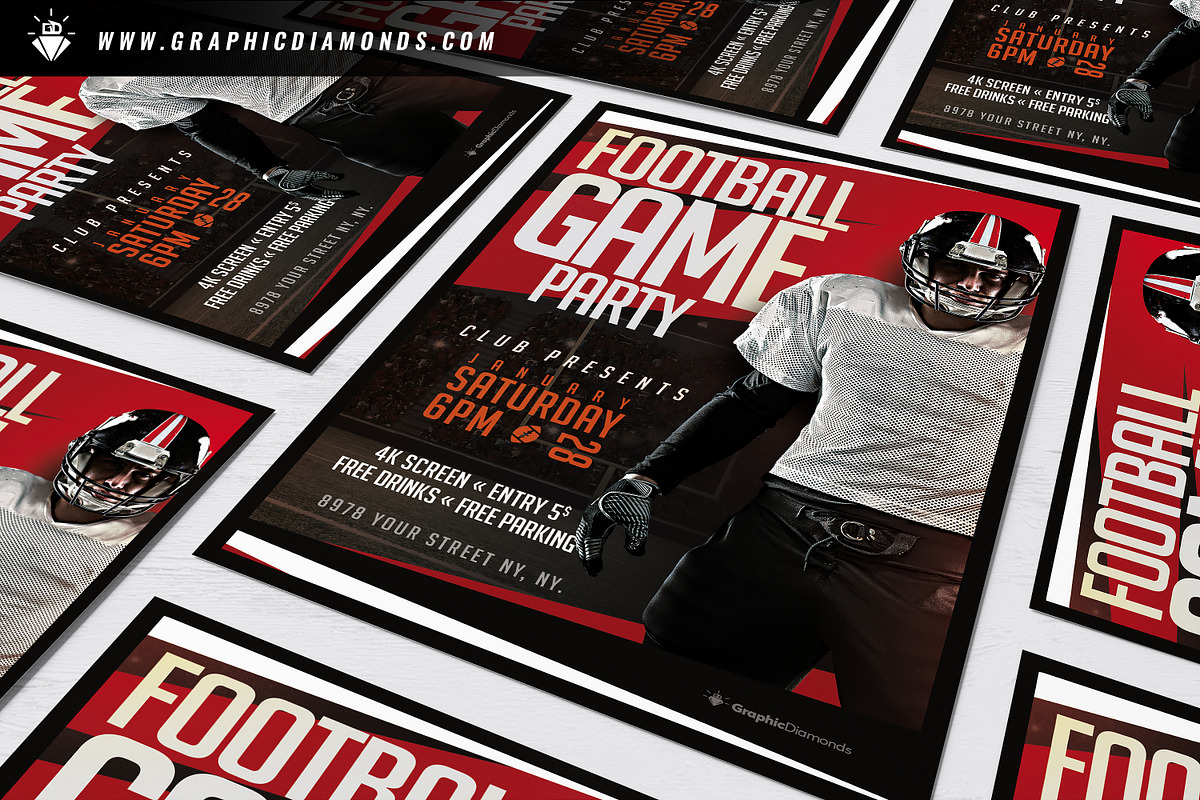 American Football Party Flyer, a Flyer Template by GraphicDiamonds (Photo 2 of 6)