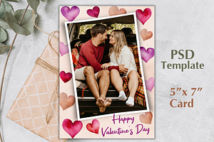 Watercolor Valentine Photo Card PSD, a Card Template by PSD templates and Photos