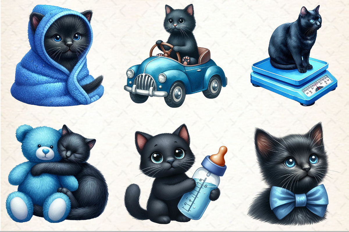 Black Cat Clipart Nursery Baby Boy, an Illustration by Rose Art (Photo 3 of 4)