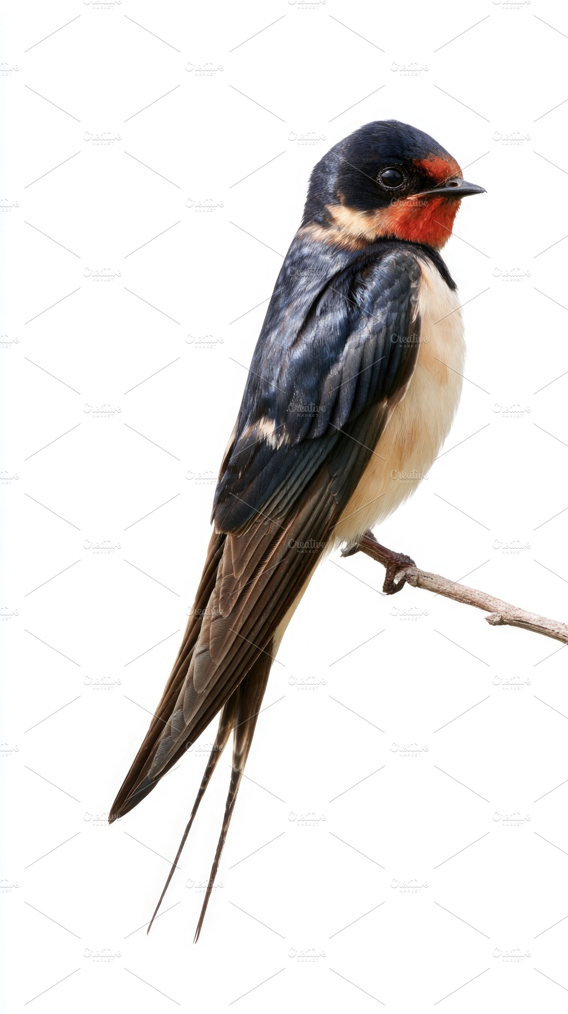 Barn swallow perched on branch isolated on white background, an Animal Photo by José Manuel Gelpi