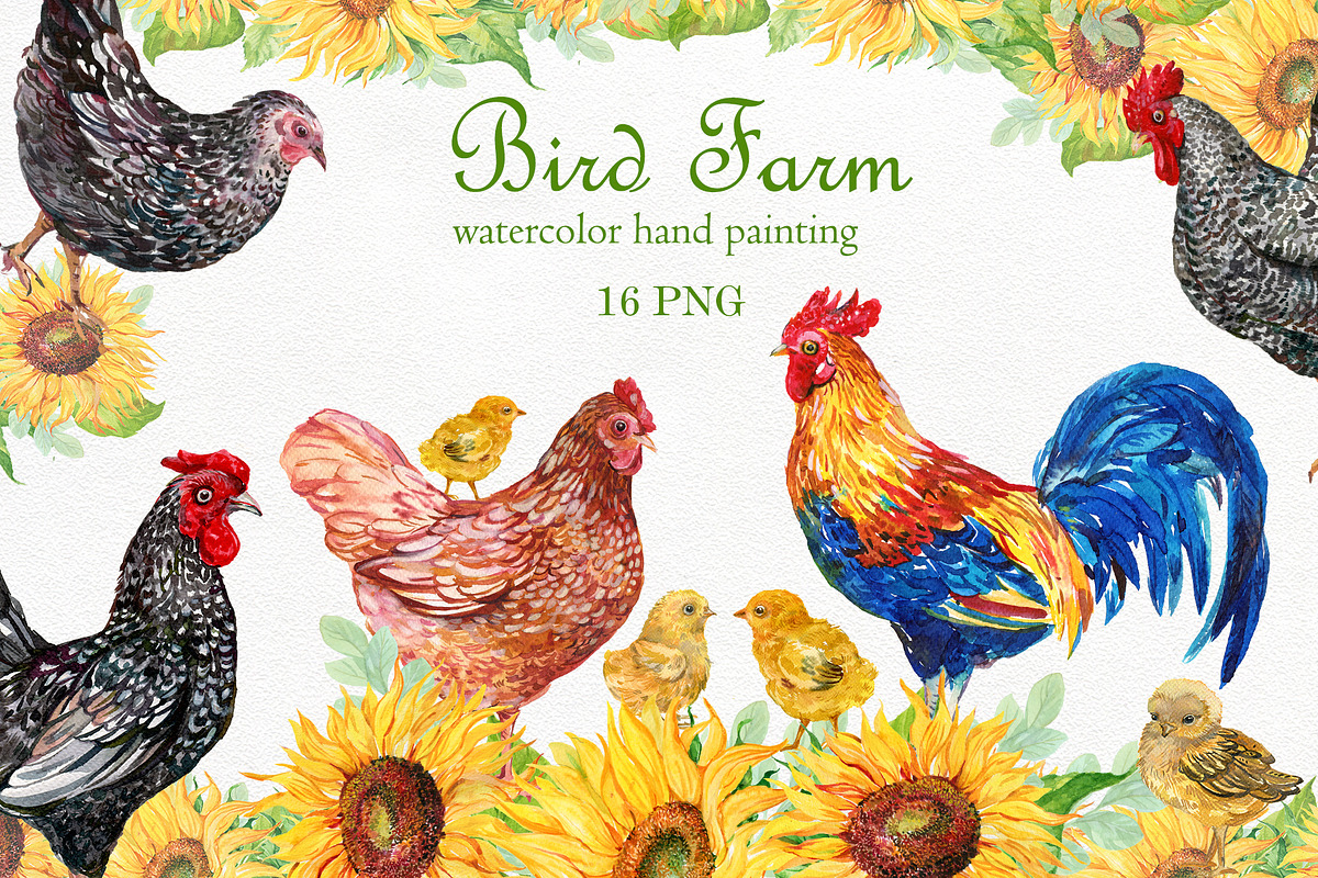 Bird Farm watercolor clipart, an Animal Illustration by MitrushovaArt (Photo 1 of 5)
