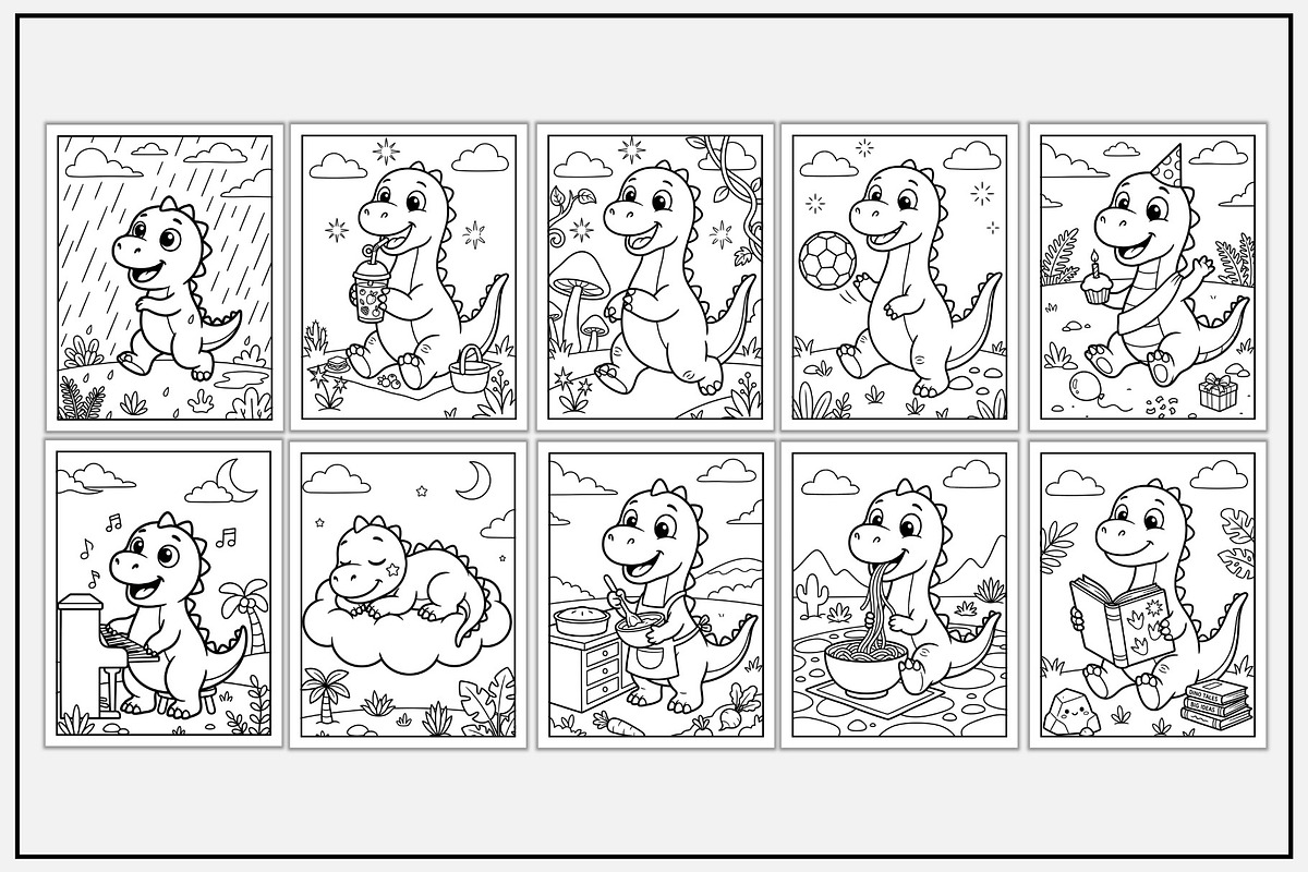 Dinosaur Daily Routine Coloring Book, an Animal Illustration by Lamia Emad (Photo 3 of 5)