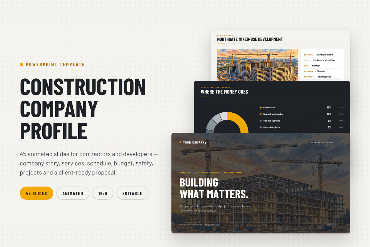Construction PowerPoint Template, a Presentation Template by Deck Atelier (Photo 1 of 15)