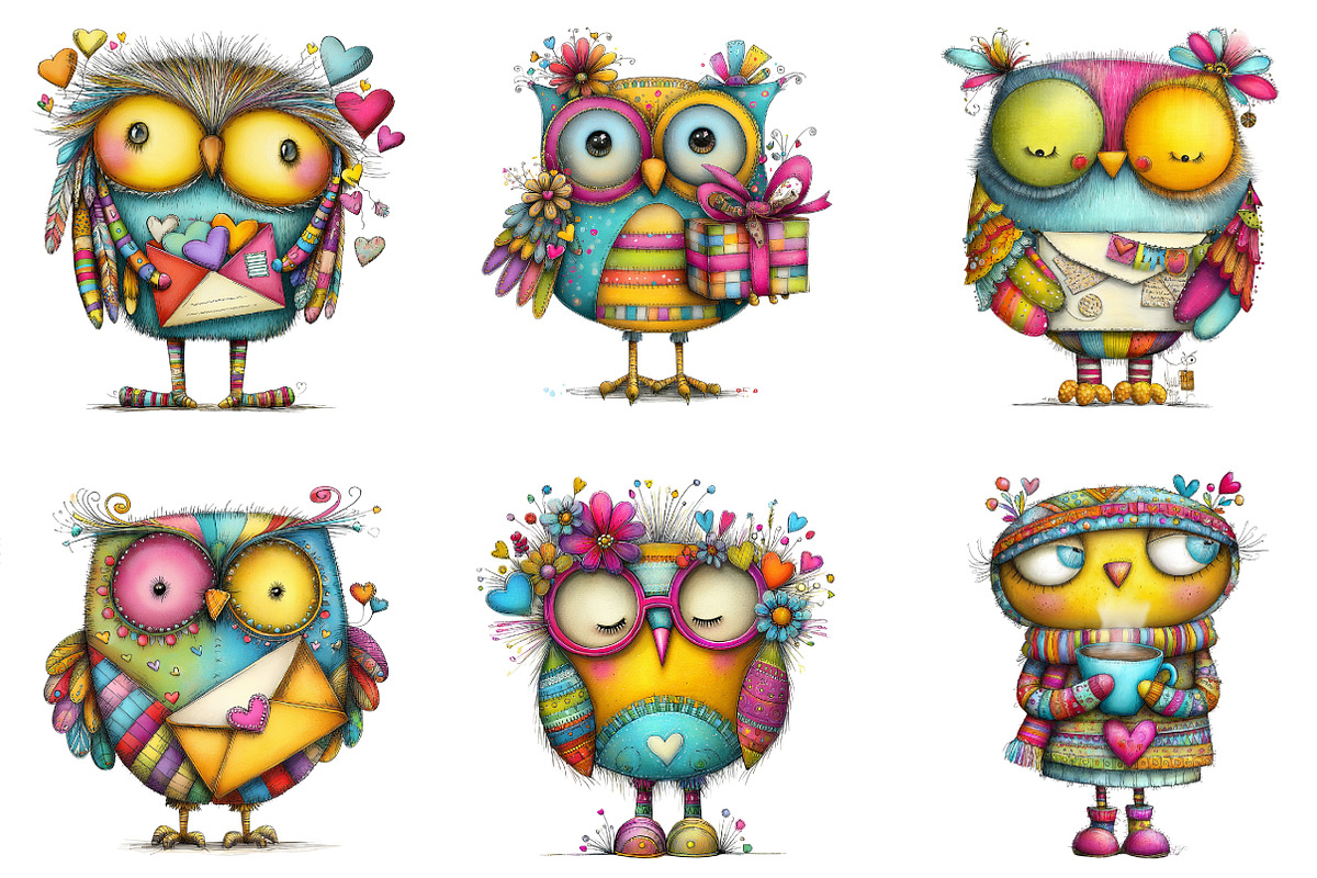 Whimsical Valentine Owl Clipart, an Illustration by designcity5 (Photo 2 of 5)