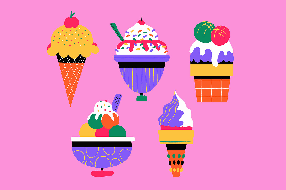 Pink Flat Ice Cream Illustration, a Food Illustration by graphicook