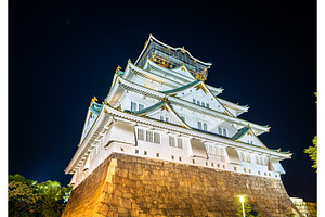 Night view of osaka castle in japan containing asia, japan, and castle, an Architecture Photo by Leonid Andronov