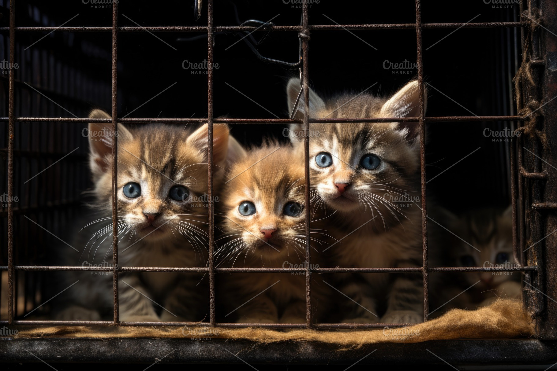 Three cute bengal kittens in a cage, a Photo by Iftikhar Alam