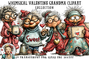Whimsical Valentine Grandma Clipart, an Illustration by OK Design
