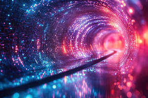 Vibrant light patterns create a mesm, a Photo by Tanuart