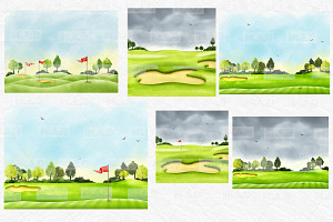 Watercolor Golf Clipart Set