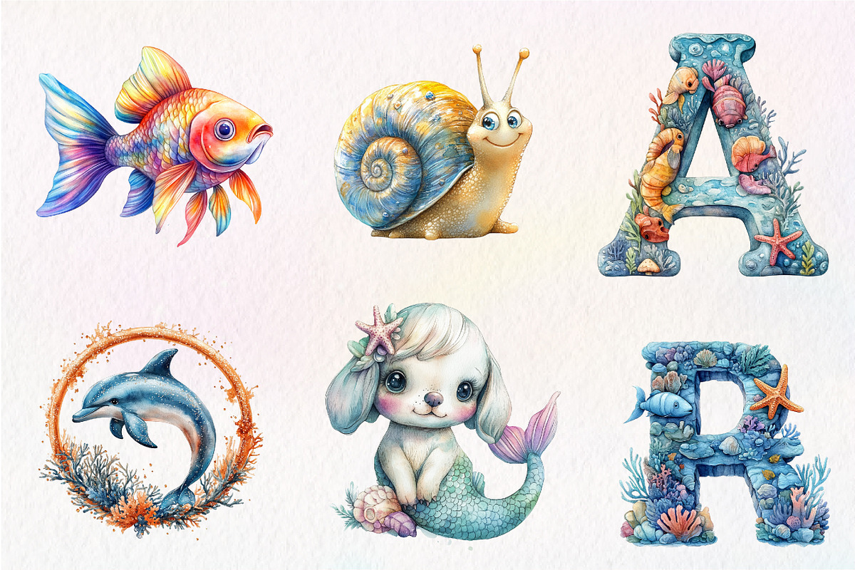 Fantasy Cute Sea Creature Animals Pn, an Illustration by CreationArt (Photo 5 of 5)