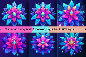 7 Tropical set wityh neon petals, a Decorative Illustration by Aban's World