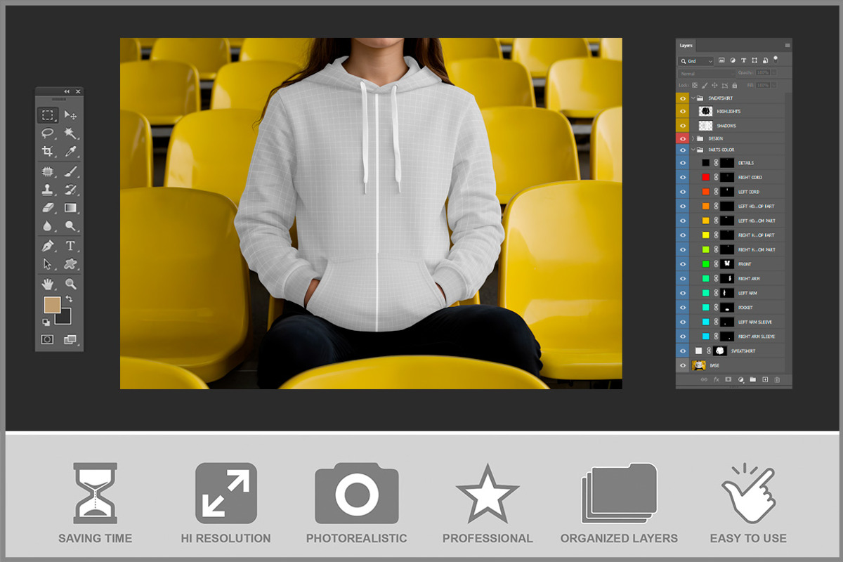 Woman in Sweatshirt Sitting PSD, a Hoody Mockup by Bruno's Shop (Photo 3 of 4)
