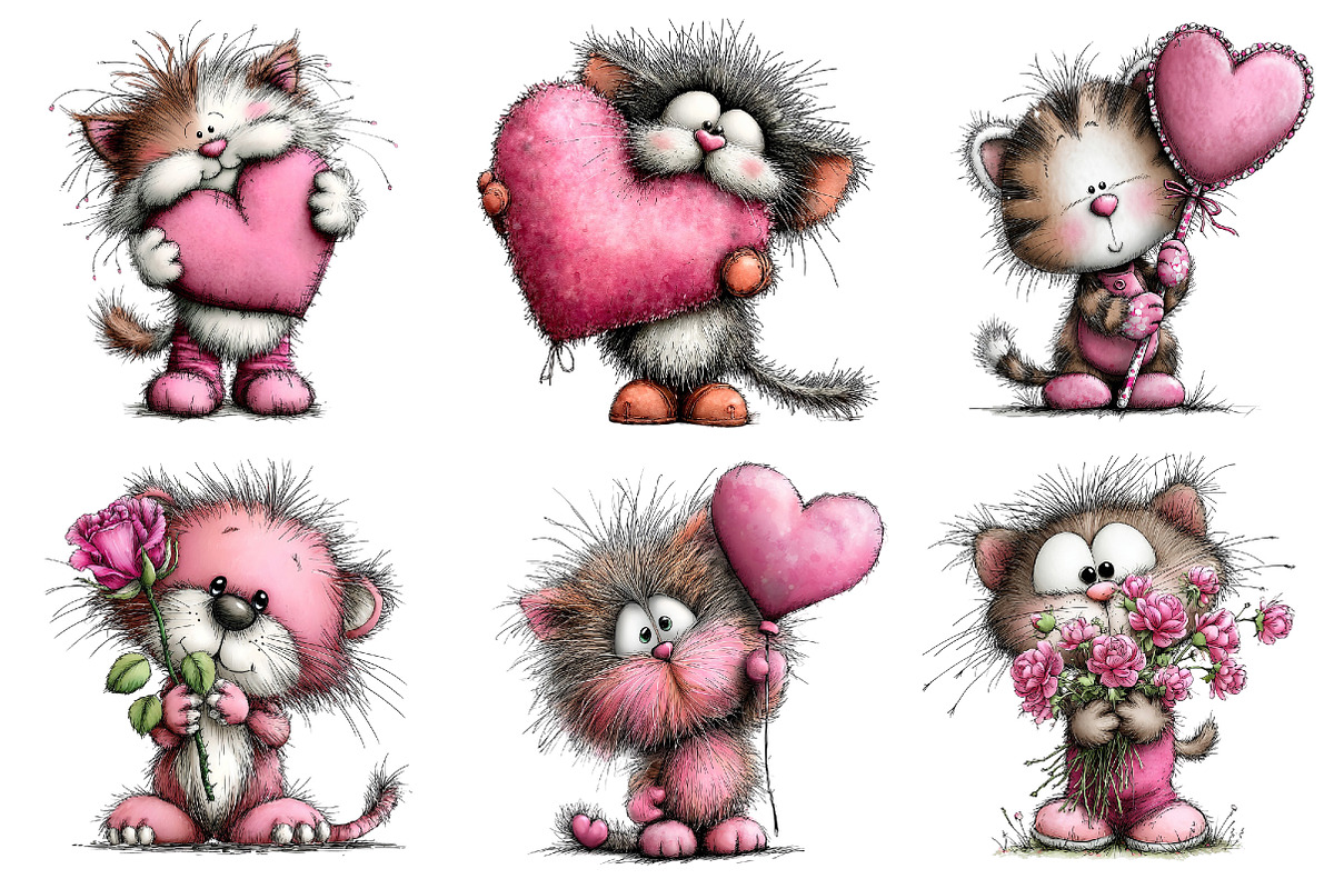 Valentine's Whimsical Cats Clipart, an Illustration by Dream Creation (Photo 4 of 7)