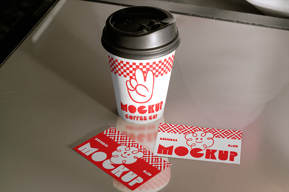 Business Card & Coffee Cup Mockup, a Mockup by Simetrica Labs (Photo 3 of 6)