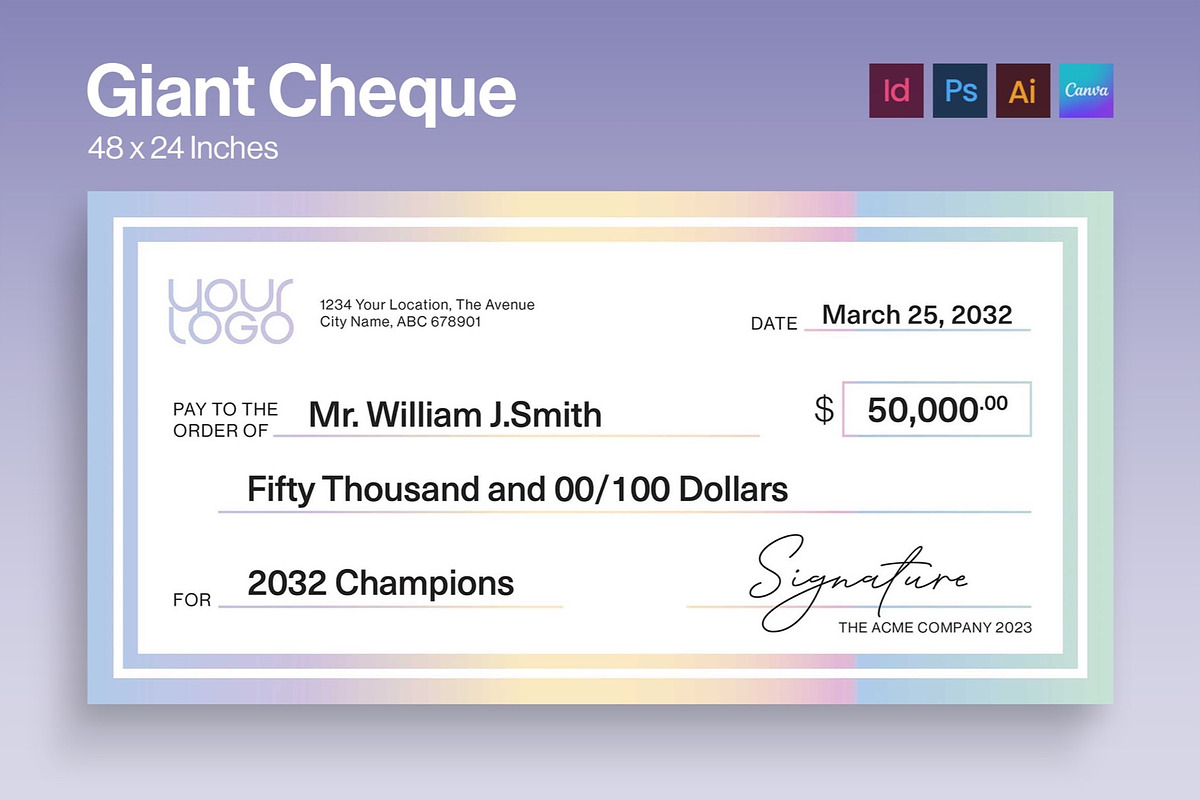 Giant Cheque Template, a Stationery Template by BrandPacks (Photo 1 of 6)