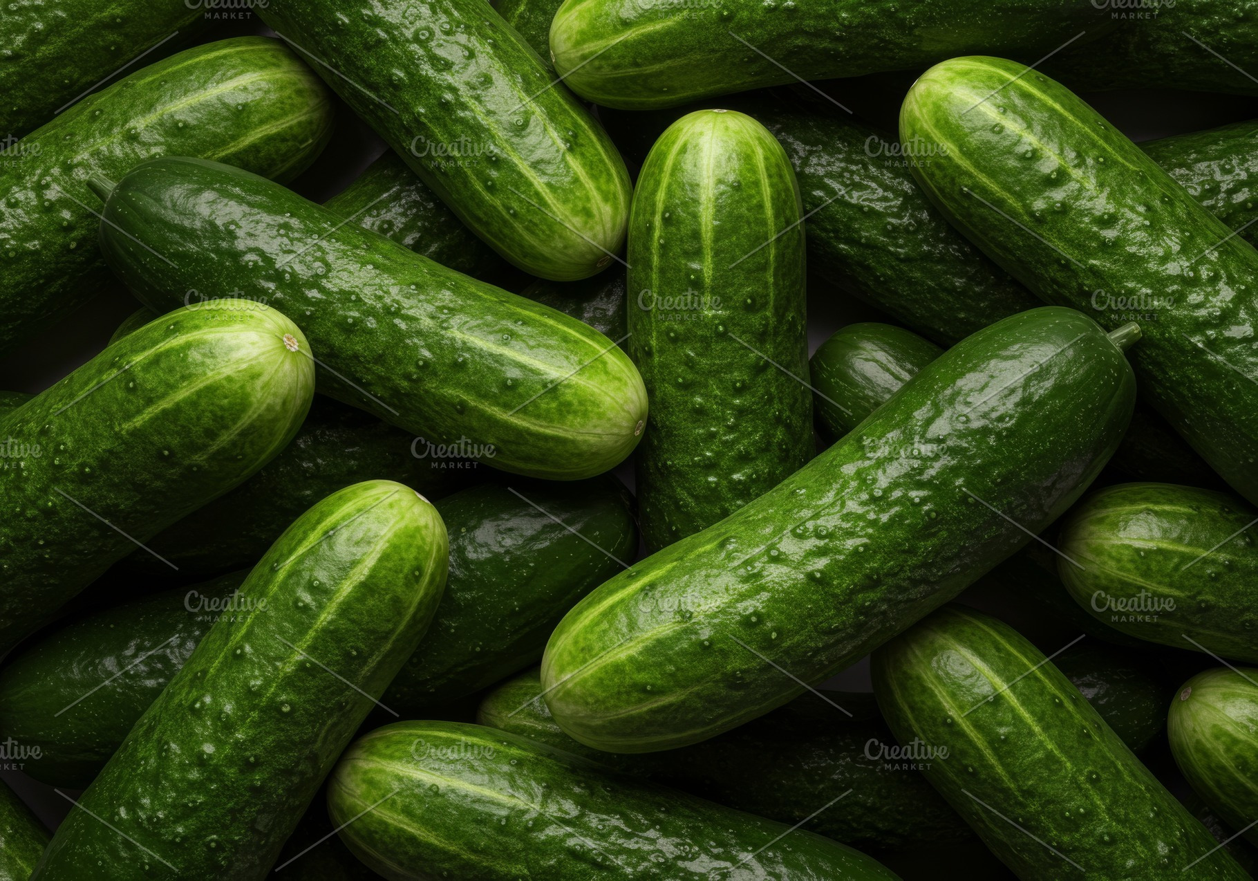 Fresh green cucumbers tightly stacke, a Food & Drink Photo by professorinc