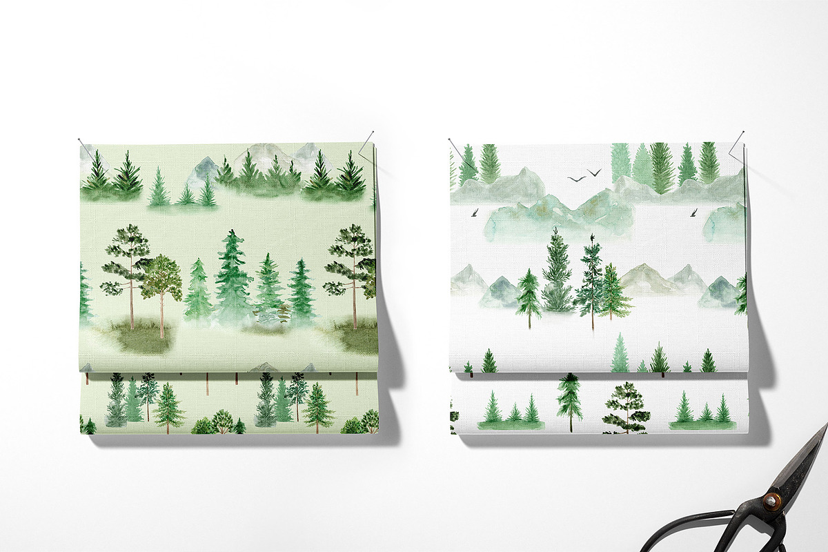 Watercolor Forest Mountains, Trees, a Decorative Illustration by Slastick (Photo 7 of 8)