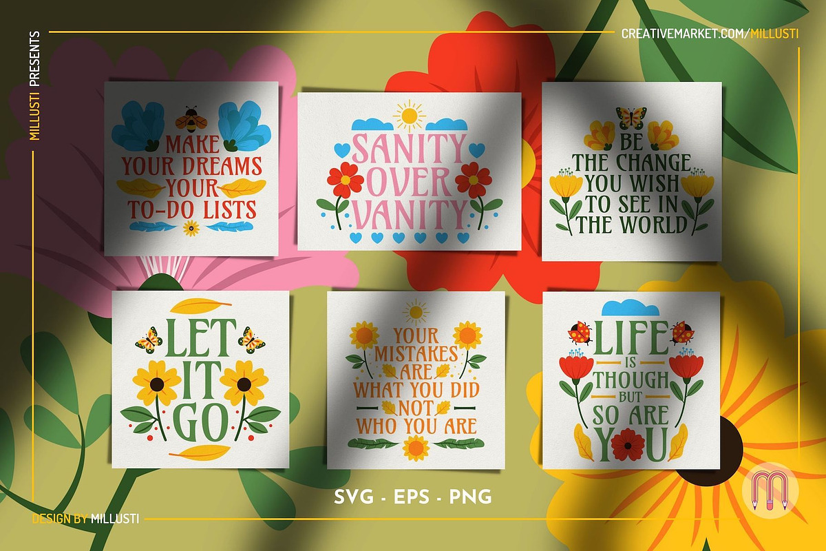 30 Floral Self-Love Quotes SVG & EPS, a Decorative Illustration by Millusti (Photo 9 of 9)