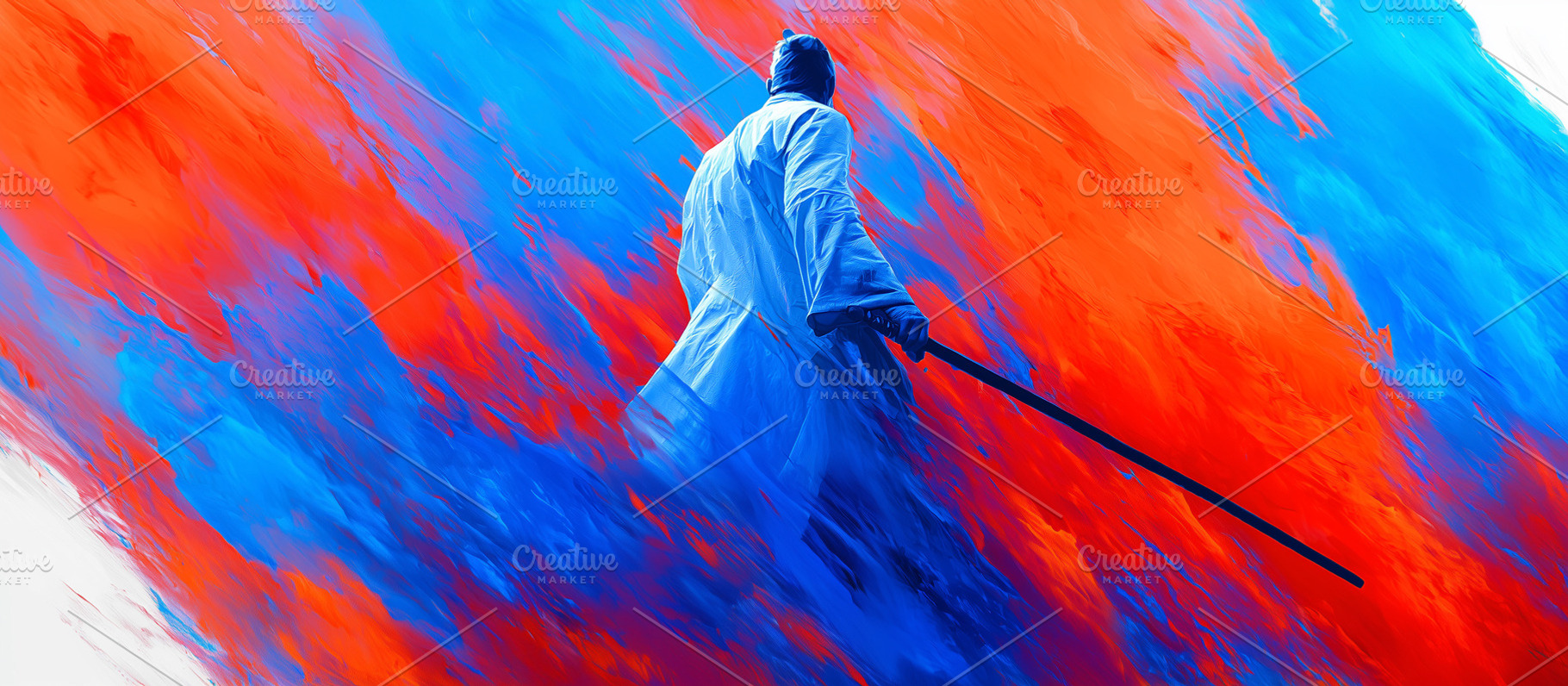 Samurai wielding a sword against, a Person Photo by MistyDay