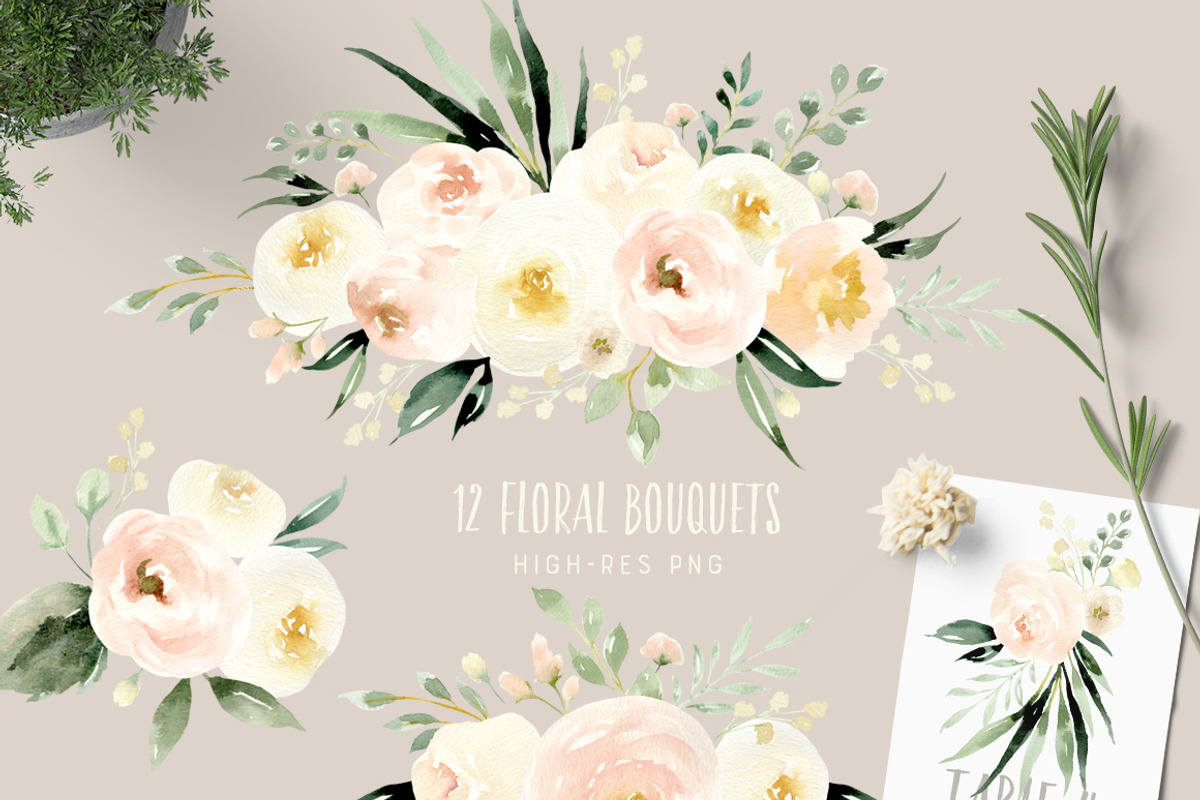 Blush & Ivory Flowers with Greenery, an Illustration by Kim Thoa Designs (Photo 3 of 10)