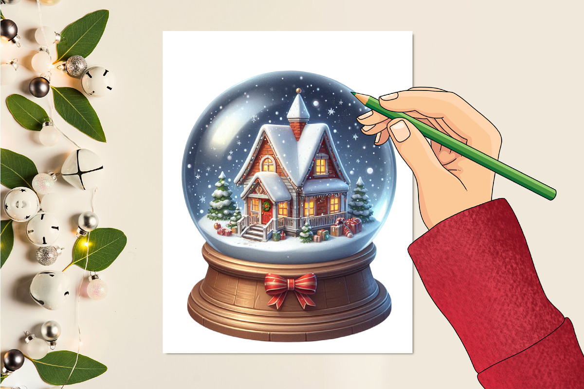 Christmas House in Snow Glob Clipart, a Seasonal Illustration by Craft Nest (Photo 2 of 4)