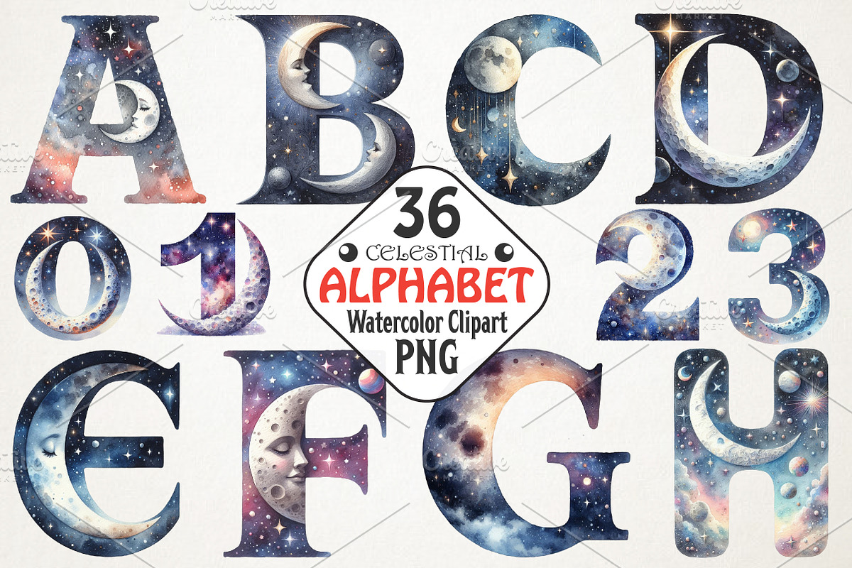 Celestial Alphabet Clipart, an Illustration by RobertsArt (Photo 1 of 7)