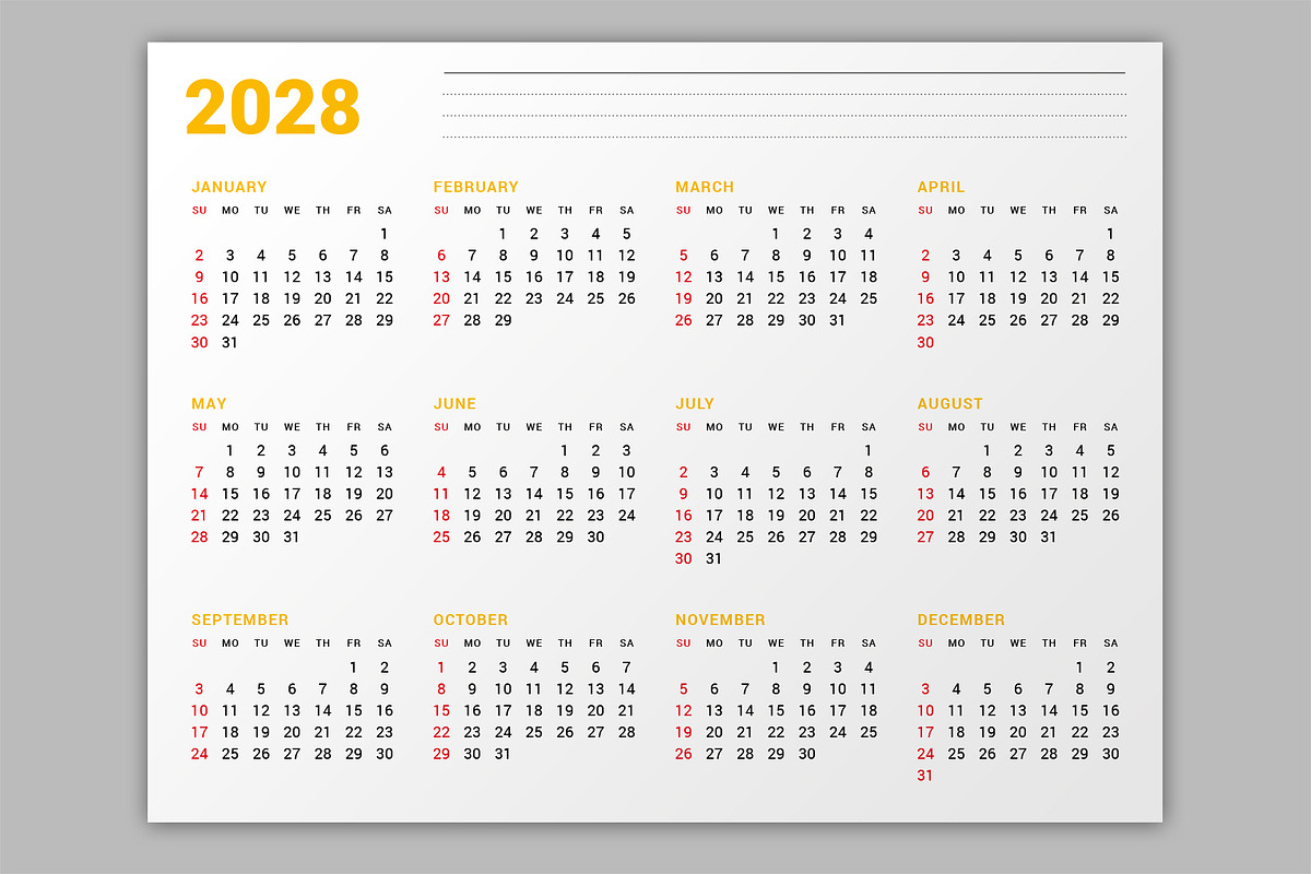 Wall Calendar 2027 (WC027-27-S), a Stationery Template by mikhailmorosin (Photo 7 of 7)