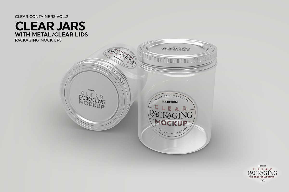 Clear Jars with Metal or Clear Lids, a Cups & Container Mockup by INCDesign (Photo 3 of 6)