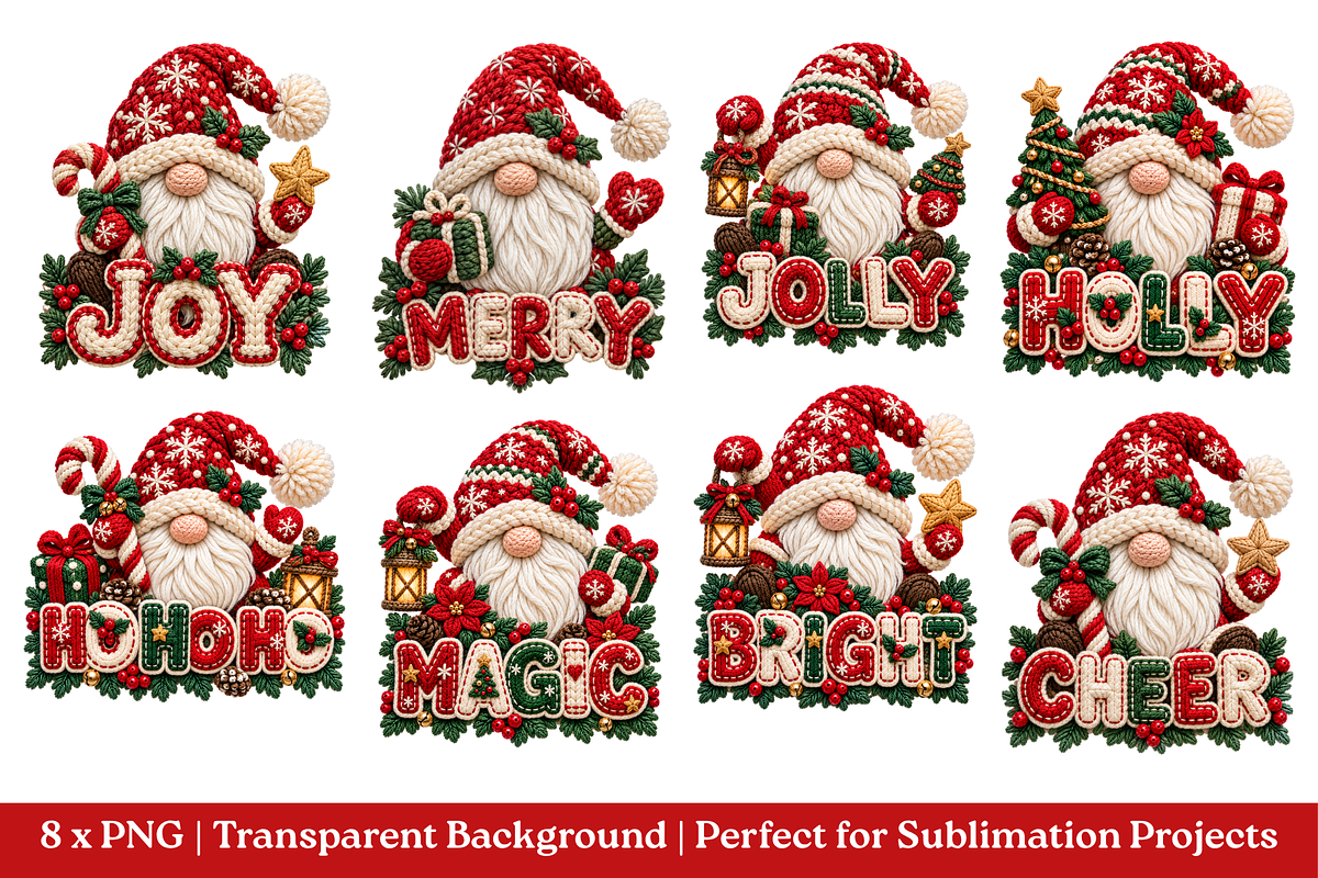 Christmas Gnome Faux Yarn Design, a Seasonal Illustration by Vachira Digital Studio (Photo 1 of 10)