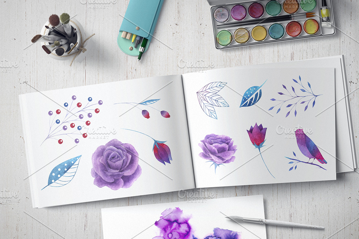 Watercolor violet collection, a Texture Illustration by katerina_korf (Photo 2 of 4)