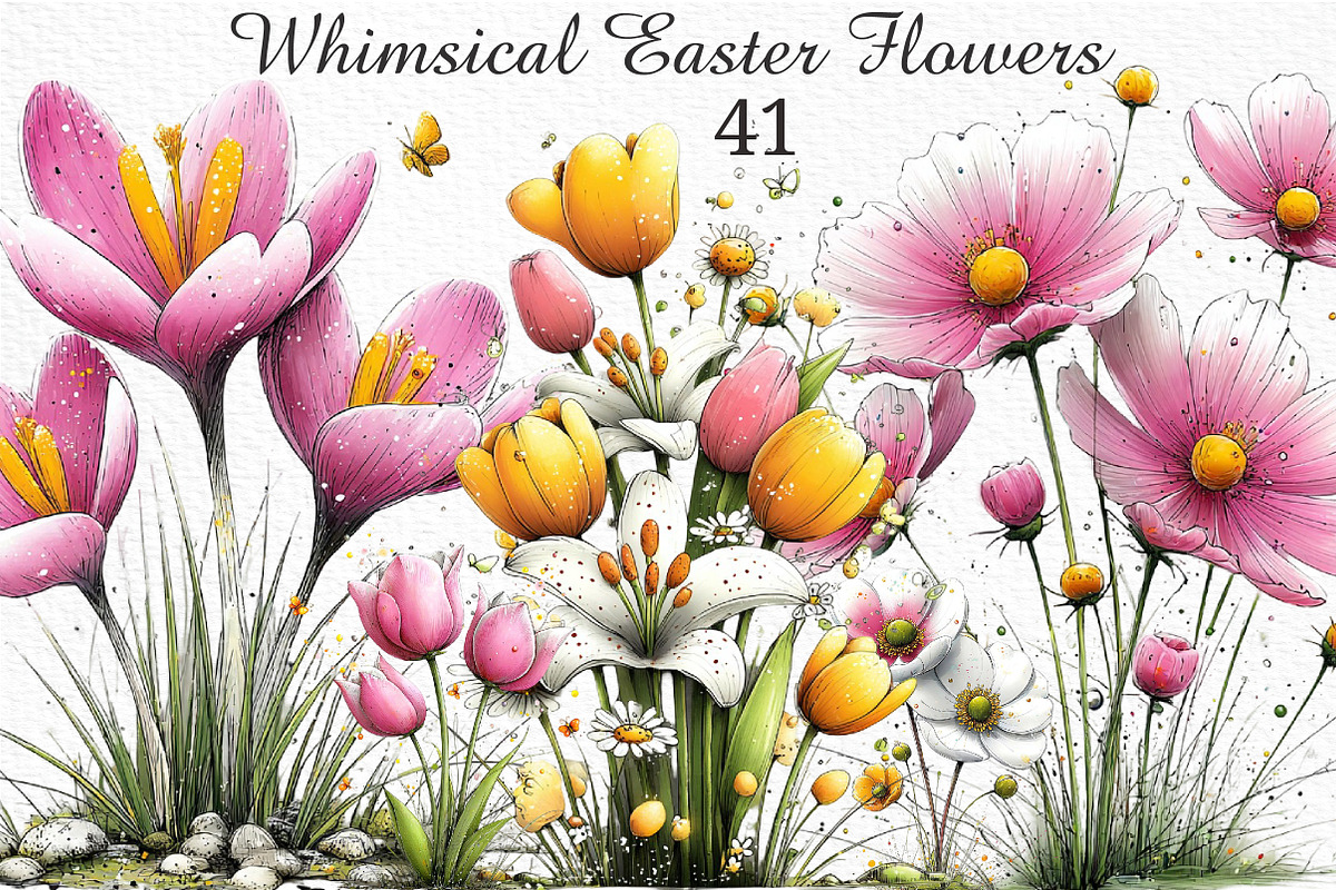Whimsical Easter Flowers Clipart Png, an Illustration by Craft Nest (Photo 1 of 11)