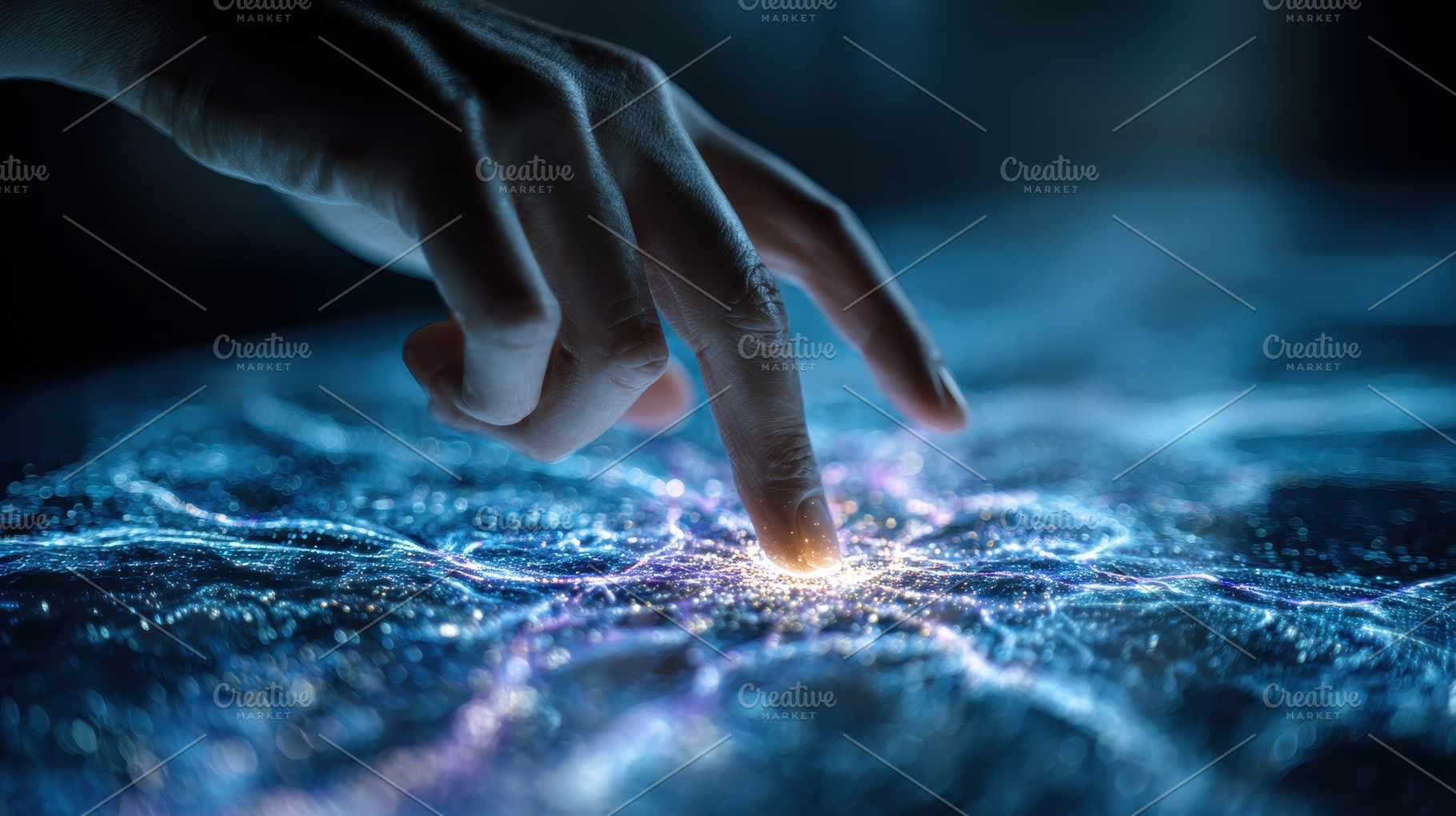 Fingertip Touching Glowing Digital N, a Photo by Pixeness Studio