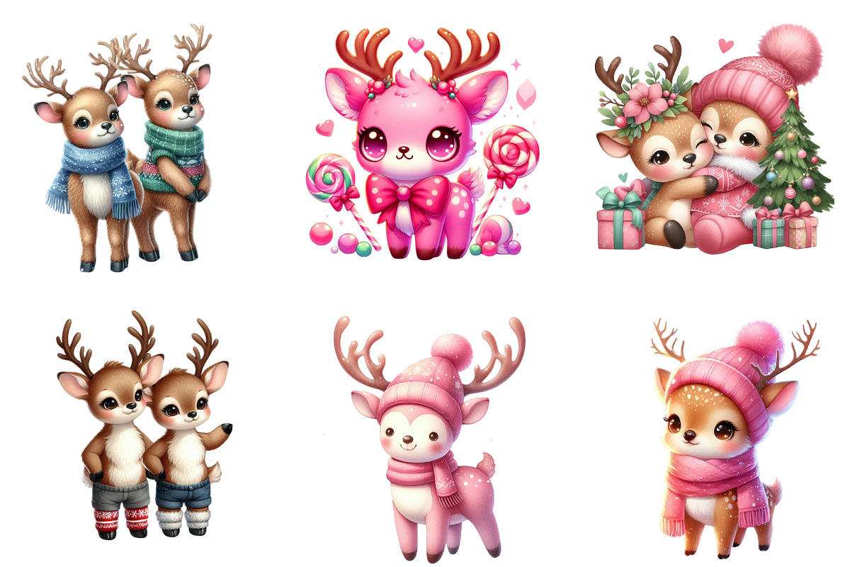 Watercolor Cute Pink Reindeer Clipar, an Illustration by SinaCreation (Photo 4 of 7)