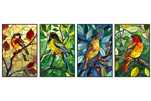 Songbird on the tree branch. Stained, an Animal Illustration by Valerie Bodnar
