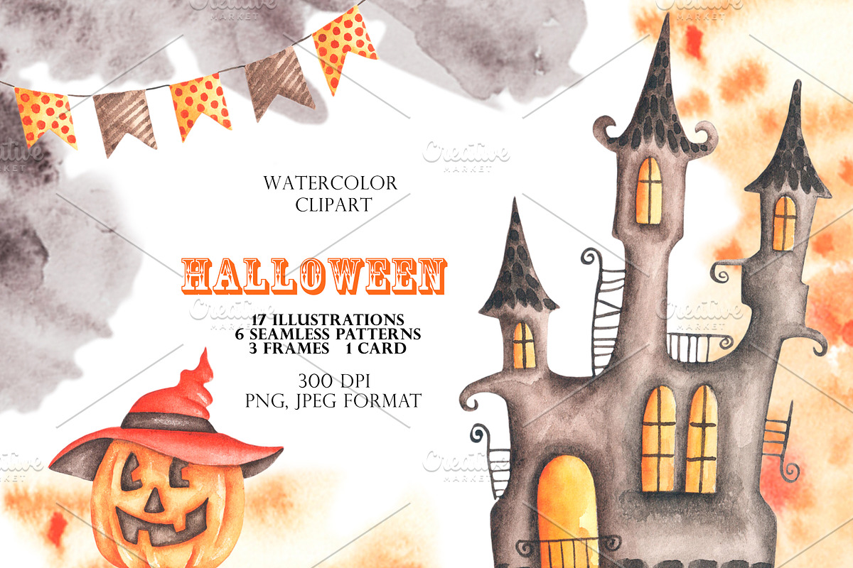 Halloween watercolor set. Pumpkins., a Seasonal Illustration by SabinaWatercolorArt (Photo 13 of 14)