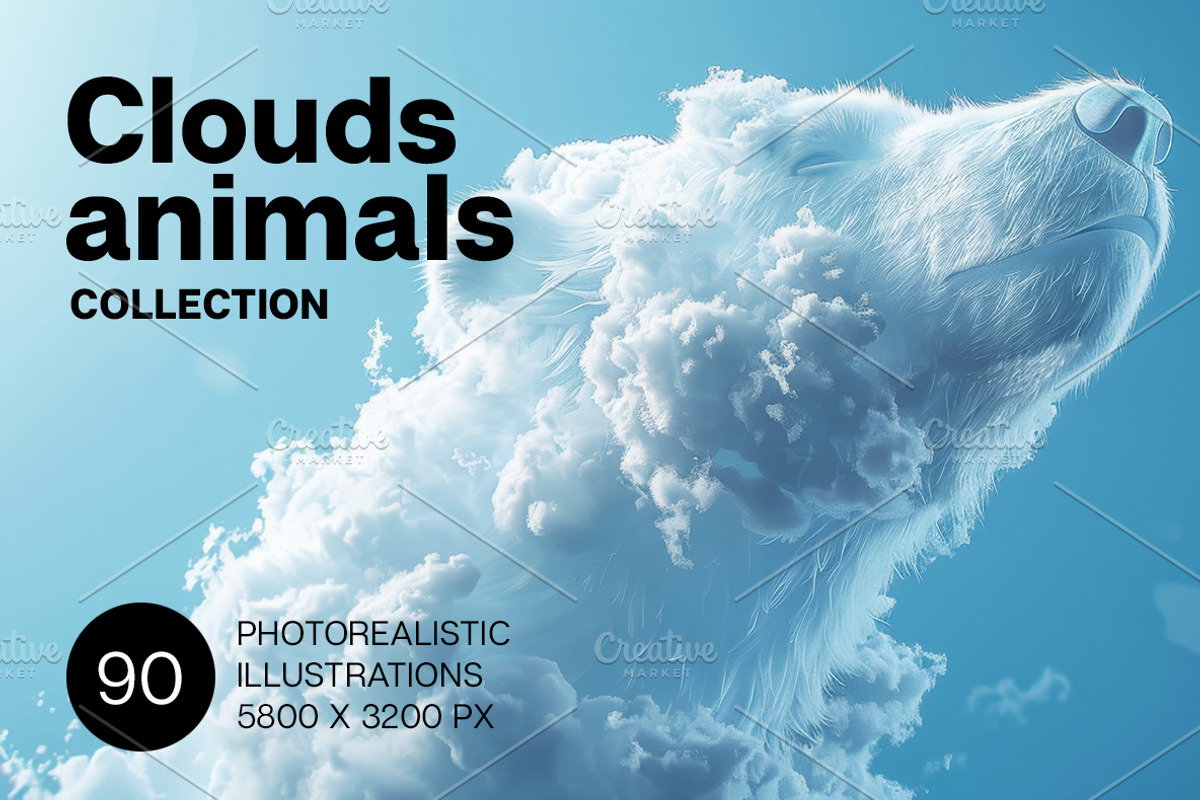 90 Clouds animals against a blue sky, an Animal Illustration by Handmadefont (Photo 1 of 64)