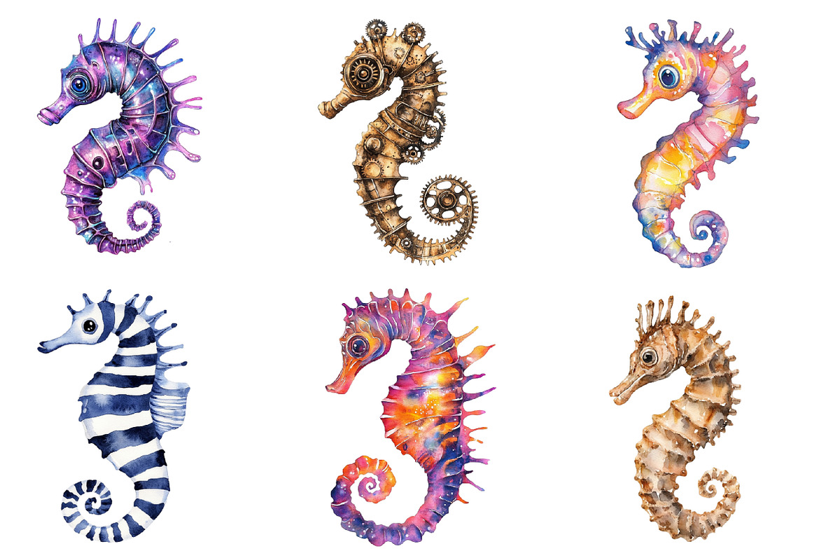 Seahorse Watercolor Clipart PNG, an Illustration by SinaCreation (Photo 3 of 5)
