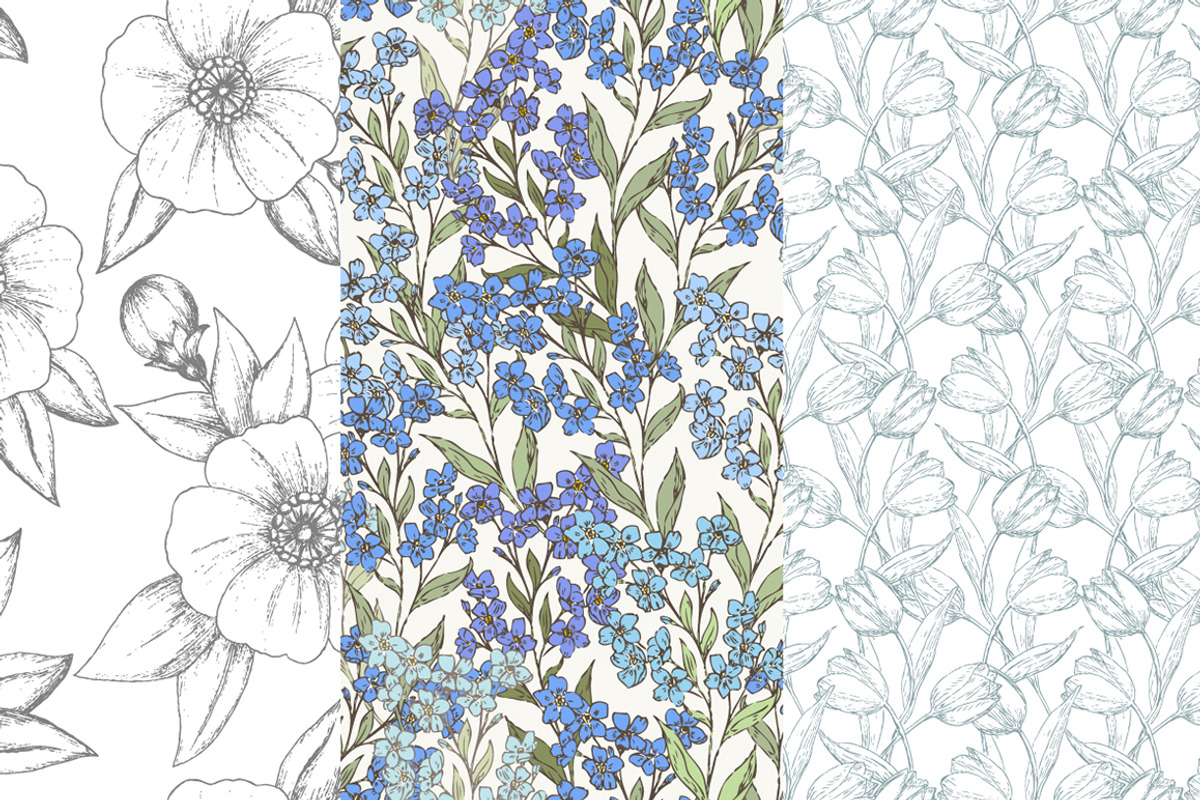 Hand Drawn Floral Vector Patterns, a Pattern Graphic by MeadowFox (Photo 4 of 8)