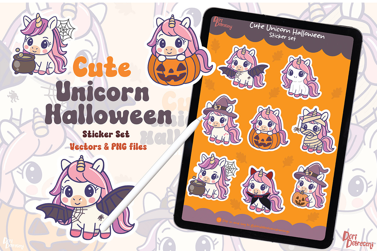 Cute Unicorn Halloween Sticker Set, a Graphic by Dori Debreceni draws (Photo 4 of 4)