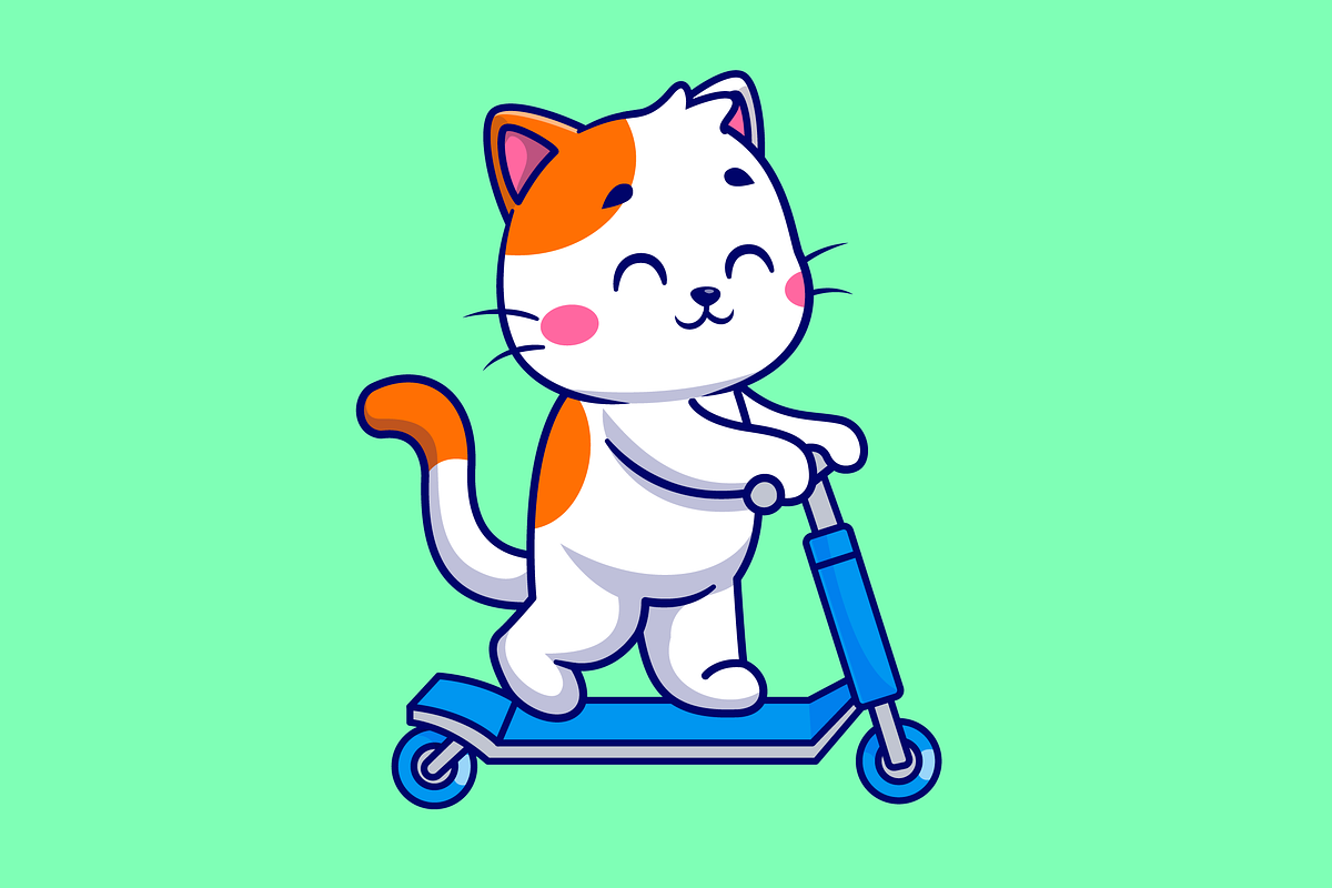 Cute Cat Playing Scooter Cartoon, an Animal Illustration by Catalyst Labs (Photo 1 of 3)