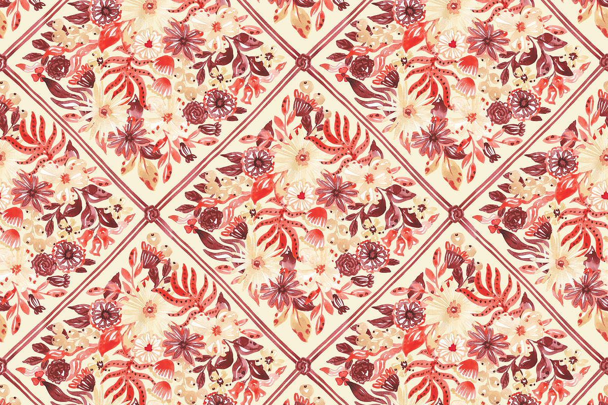 Fall Floral Grid Ornamental Pattern, a Pattern Graphic by SirenaArt (Photo 4 of 11)