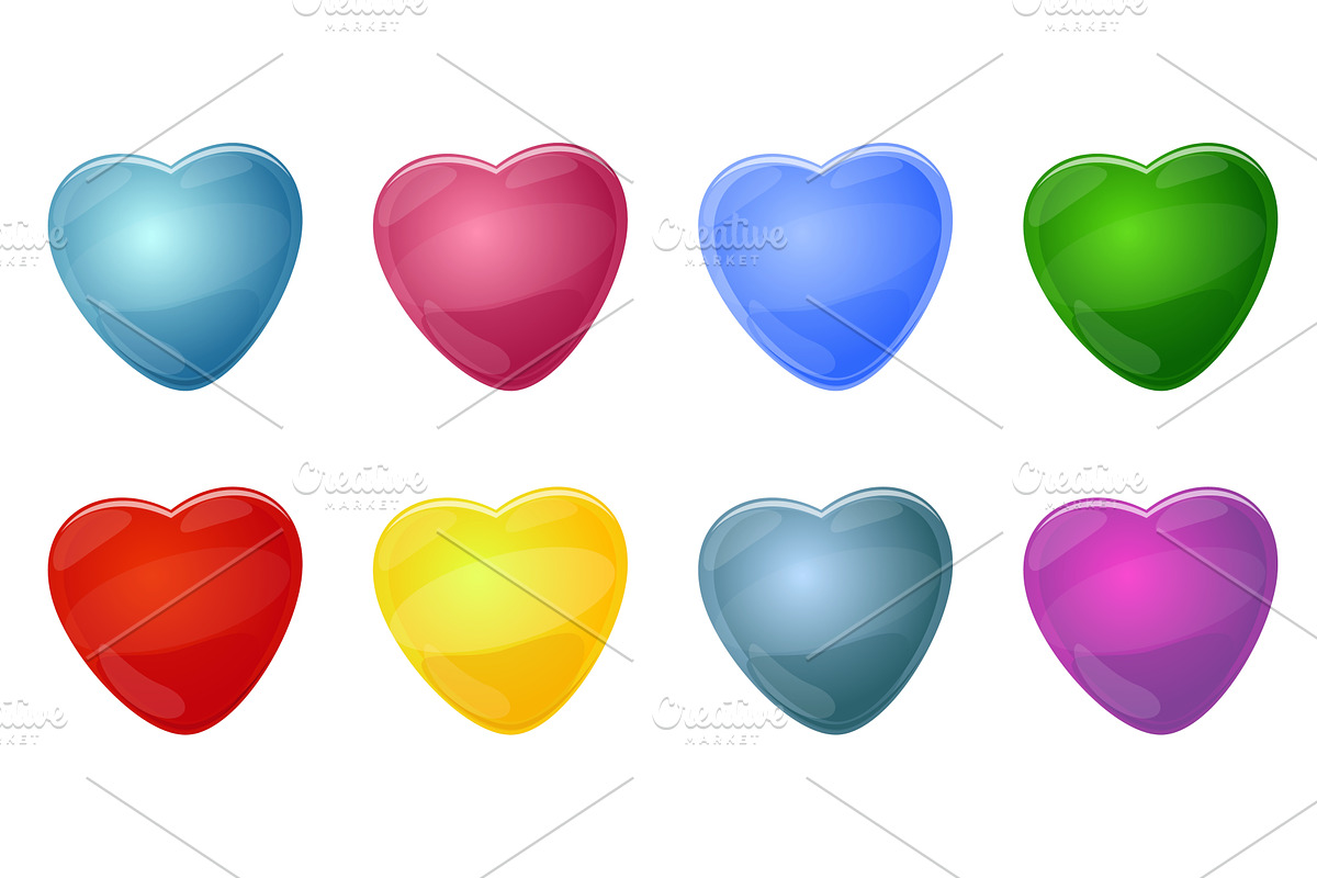 Multicolored glass hearts. Glossy, an Object Illustration by Vectorbuum