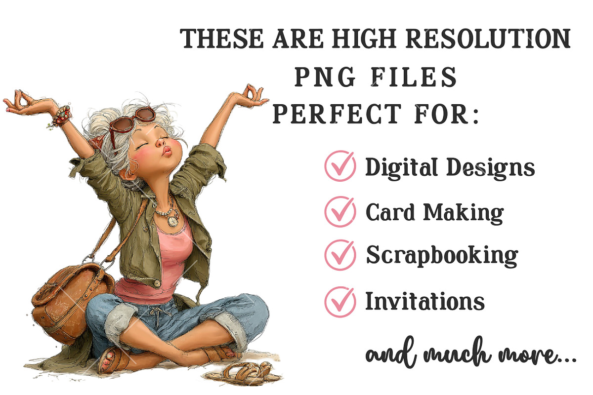 Funny Granny Beach Clipart PNG, an Illustration by OK Design (Photo 4 of 6)