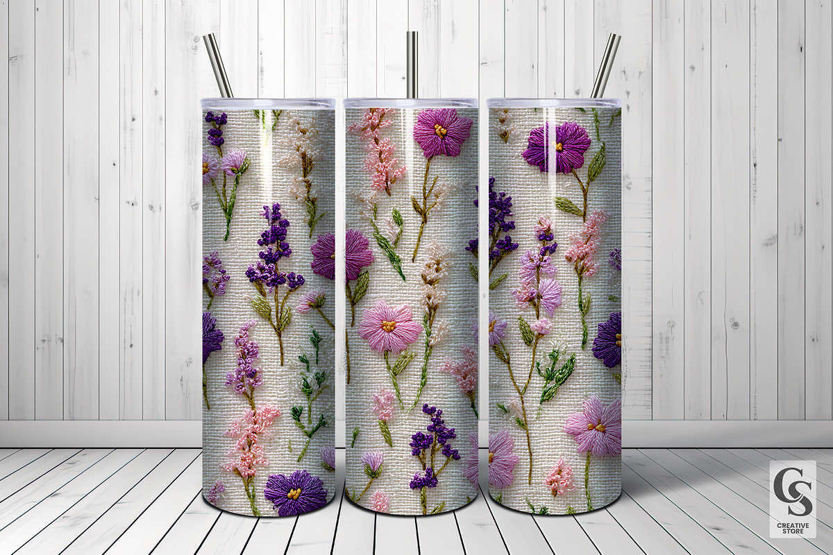 Wildflowers Embroidery Digital Paper, a Pattern Graphic by Creative Store (Photo 5 of 5)