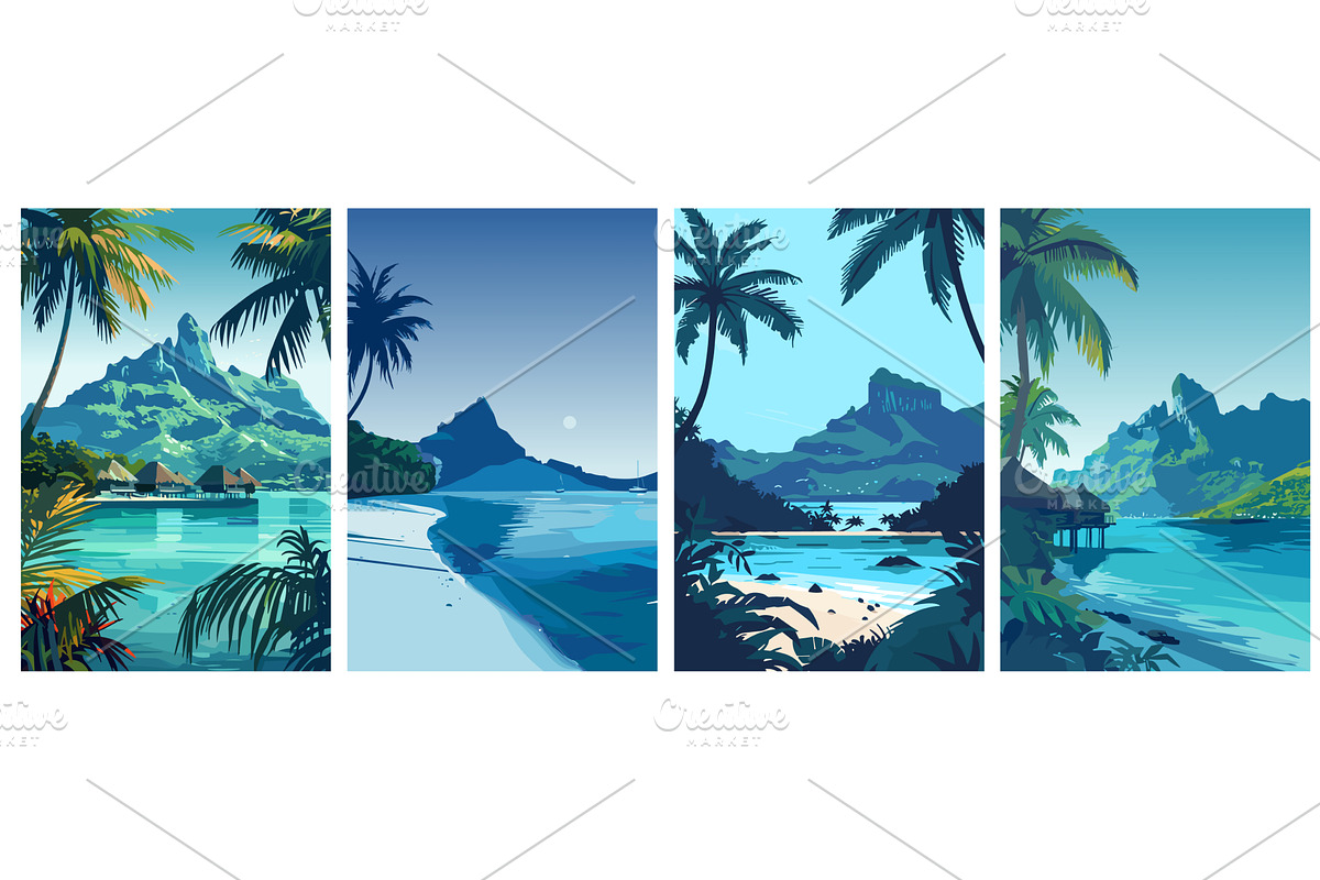 Bora Bora island landscape posters, an Illustration by Valerie Bodnar