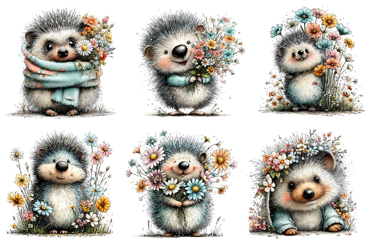 Whimsical Spring Hedgehog Clipart, an Illustration by Dream Creation (Photo 4 of 7)